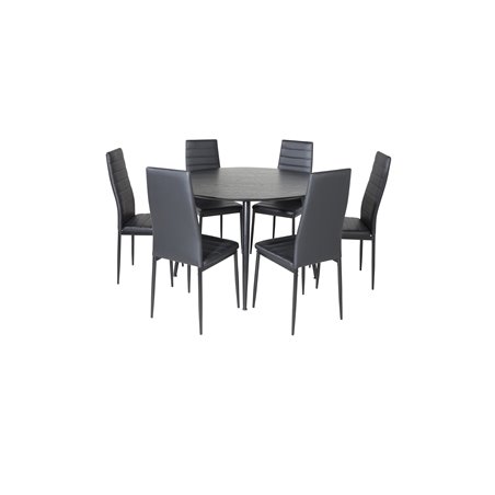 Dipp Dining Table - 115cm - Black Veneer / All black legs , Slim High Back Dining Chair - Black Legs - Black PU_6