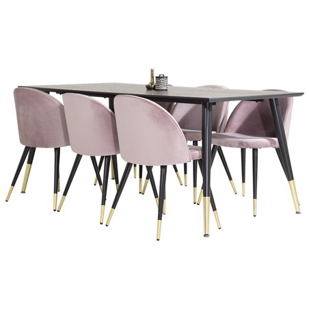 Dipp Dining Table - 180*90cm - Black / Black Brass, Velvet Dining Chair Brass - Pink / Black_6