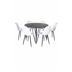 Dipp Dining Table - 115cm - Black Veneer / All black legs , Polar Plastic Dining Chair - Black Legs / White Plastic_6