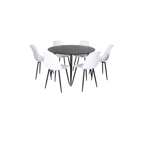 Dipp Dining Table - 115cm - Black Veneer / All black legs , Polar Plastic Dining Chair - Black Legs / White Plastic_6