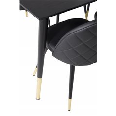 Dipp Dining Table - 180*90cm - Black / Black Brass, Velvet Dining Chair w, Stiches - PU - Black / Black_6