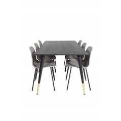 Dipp Spisebord - 180 * 90cm - Sort / Sort Messing, Arctic Dining Chair - Sorte Ben - Khaki Pla stic_6