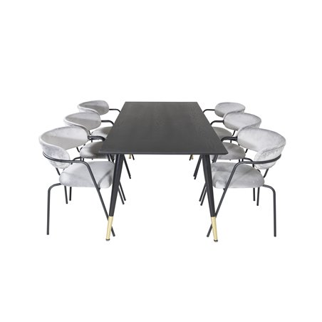 Dipp Dining Table - 180*90cm - Black / Black Brass, Arrow armchair - Black Legs - Grey Velvet_6