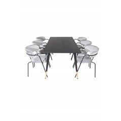 Dipp Dining Table - 180*90cm - Black / Black Brass, Arrow armchair - Black Legs - Grey Velvet_6