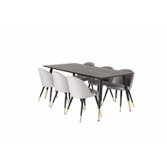 Dipp Dining Table - 180*90cm - Black / Black Brass, Velvet Dining Chair Brass - Light Grey / Black_6