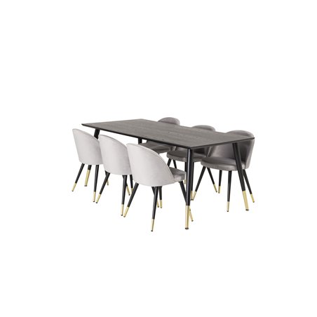 Dipp Dining Table - 180*90cm - Black / Black Brass, Velvet Dining Chair Brass - Light Grey / Black_6