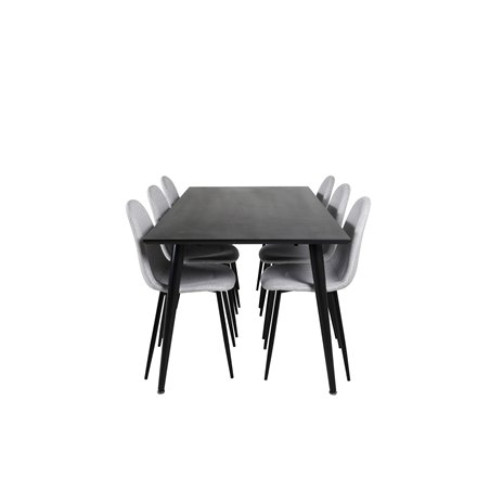 Dipp Dining Table - 180*90cm - Black Veneer / all black legs , Polar Dining Chair - Black Legs - Light Grey Fabric_6