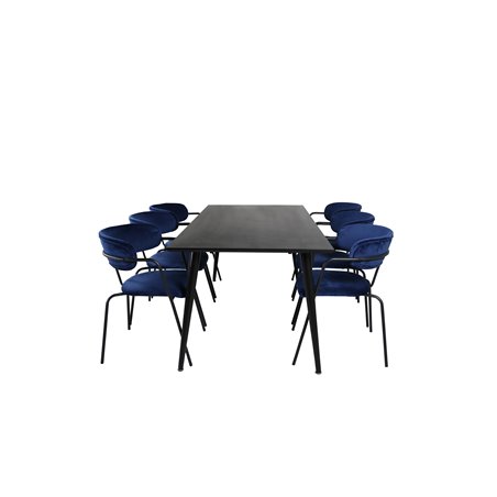 Dipp Dining Table - 180*90cm - Black Veneer / all black legs , Arrow armchair - Black Legs - Blue Velvet_6