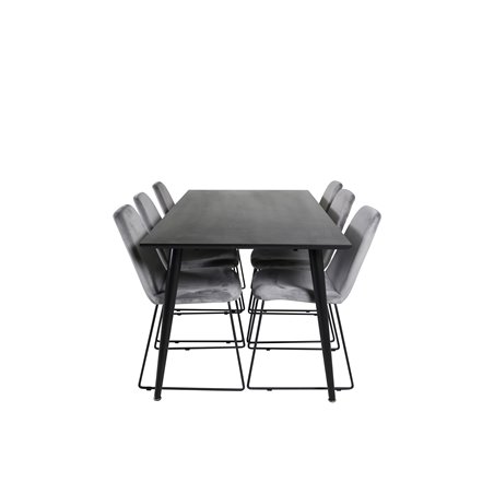 Dipp Dining Table - 180*90cm - Black Veneer / all black legs , Muce Dining Chair - Black Legs - Grey Velvet_6