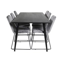 Dipp Dining Table - 180*90cm - Black Veneer / all black legs , Muce Dining Chair - Black Legs - Grey Velvet_6