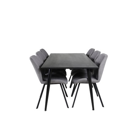 Dipp Dining Table - 180*90cm - Black Veneer / all black legs , Gemma Dining Chair - Black Legs - Grey Fabric_6