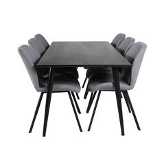 Dipp Dining Table - 180*90cm - Black Veneer / all black legs , Gemma Dining Chair - Black Legs - Grey Fabric_6