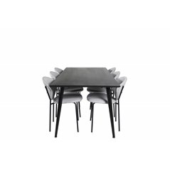 Dipp Dining Table - 180*90cm - Black Veneer / all black legs , Vault Dining Chair - Black Legs - Grey Fabric_6