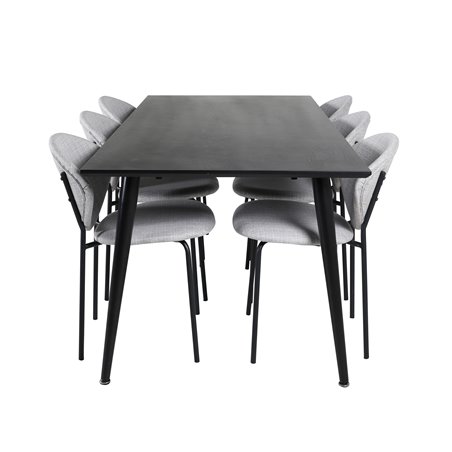 Dipp Dining Table - 180*90cm - Black Veneer / all black legs , Vault Dining Chair - Black Legs - Grey Fabric_6