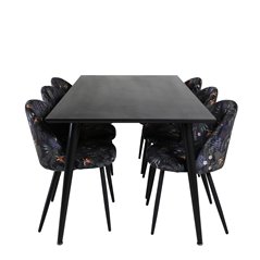 Dipp Dining Table - 180*90cm - Black Veneer / all black legs , Velvet Dining Chair - Black Flower fabric_6