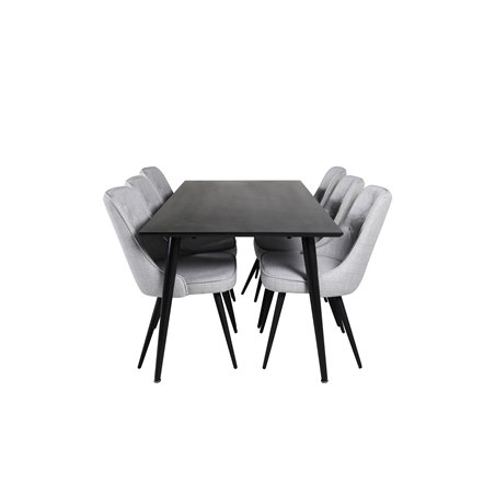 Dipp Dining Table - 180*90cm - Black Veneer / all black legs , Velvet Deluxe Dining Chair - Black Legs - Light Grey Fabric_6