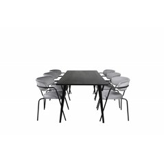 Dipp Dining Table - 180*90cm - Black Veneer / all black legs , Arrow armchair - Black Legs - Grey Velvet_6