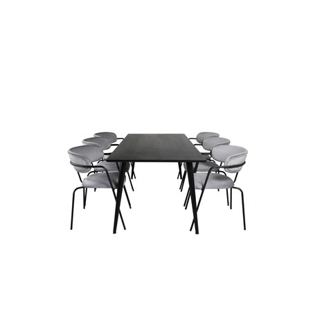 Dipp Dining Table - 180*90cm - Black Veneer / all black legs , Arrow armchair - Black Legs - Grey Velvet_6