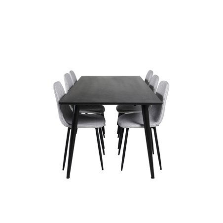 Dipp Dining Table - 180*90cm - Black Veneer / all black legs , Polar Diamond Dining Chair - Black Legs - Grey Fabric_6