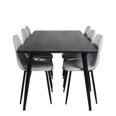 Dipp ruokapöytä - 180 * 90 cm - musta viilu / täysin mustat jalat, Polar Diamond ruokapöytä - mustat jalat - harmaa kangas_6