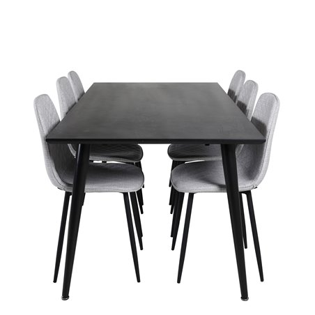 Dipp ruokapöytä - 180 * 90 cm - musta viilu / täysin mustat jalat, Polar Diamond ruokapöytä - mustat jalat - harmaa kangas_6