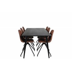 Dipp Dining Table - 180*90cm - Black Veneer / all black legs , Polar Dining Chair with Spin function - black Legs - Brown PU - W