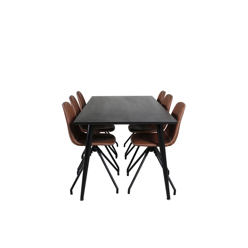 Dipp Dining Table - 180*90cm - Black Veneer / all black legs , Polar Dining Chair with Spin function - black Legs - Brown PU - W