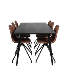 Dipp ruokapöytä - 180 * 90 cm - musta viilu / täysin mustat jalat, Polar-ruokailutuoli spin-toiminnolla - mustat jalat - ruskea 