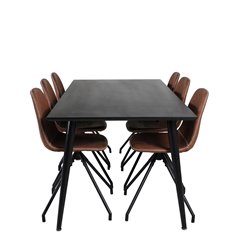 Dipp Dining Table - 180*90cm - Black Veneer / all black legs , Polar Dining Chair with Spin function - black Legs - Brown PU - W