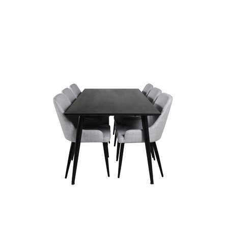 Dipp Dining Table - 180*90cm - Black Veneer / all black legs , Plaza Dining chair - Black legs - Light Grey Fabric_6