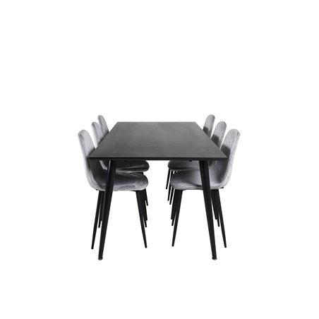 Dipp Dining Table - 180*90cm - Black Veneer / all black legs , Polar Diamond Dining Chair - Black Legs - Grey Velvet_6