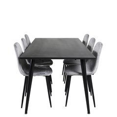Dipp ruokapöytä - 180 * 90 cm - musta viilu / täysin mustat jalat, Polar Diamond -ruokailutuoli - mustat jalat - harmaa Velvet_6