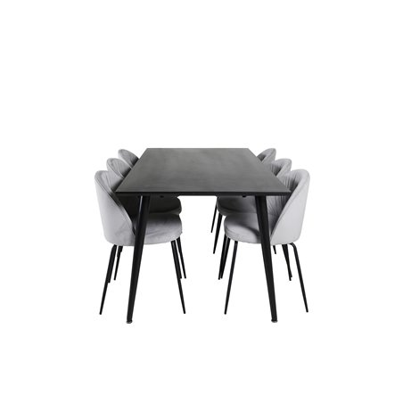Dipp ruokapöytä - 180 * 90 cm - musta viilu / täysin mustat jalat, wrinkles ruokapöydän tuoli - mustat jalat - harmaa Velvet_6