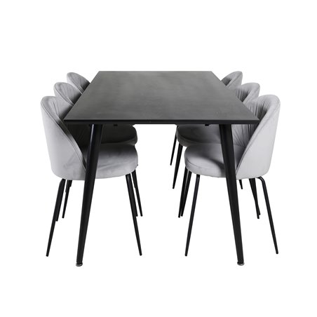 Dipp Spisebord - 180 * 90cm - Sort Finer / helt sorte ben, Wrinkles Spisebordsstol - Sorte Ben - Grå Velvet_6