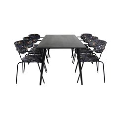 Dipp Dining Table - 180*90cm - Black Veneer / all black legs , Arrow armchair - Black Legs - Black Flower printed Fabric_6