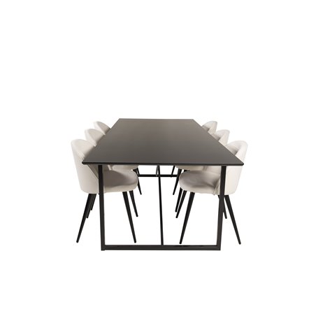 Palace Dining Table - 240*100*H75 - Black / Black, Velvet Dining Chair Corduroy - Beige / Black_6