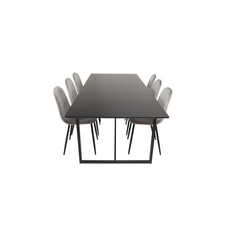 Palace Dining Table - 240*100*H75 - Black / Black, Polar Dining Chair - Black legs / Light Grey Velvet (ersätter 19902-885)_6