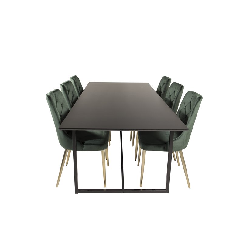 Palace Dining Table - 240*100*H75 - Black / Black, Velvet Deluxe Dining Chair - Green / Brass_6