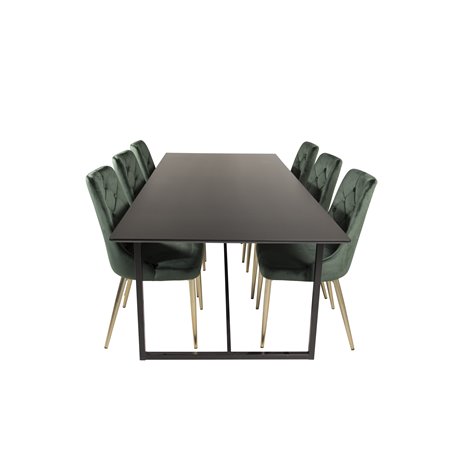 Palace Dining Table - 240*100*H75 - Black / Black, Velvet Deluxe Dining Chair - Green / Brass_6