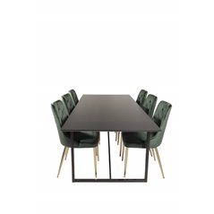 Palace Dining Table - 240*100*H75 - Black / Black, Velvet Deluxe Dining Chair - Green / Brass_6