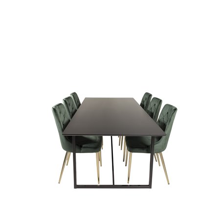 Palace Dining Table - 240*100*H75 - Black / Black, Velvet Deluxe Dining Chair - Green / Brass_6