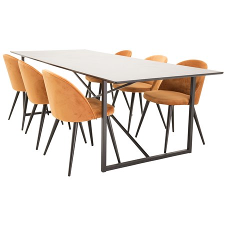 Palace Dining Table - 240*100*H75 - Black / Black, Velvet Dining Chair - Orange / Black_6