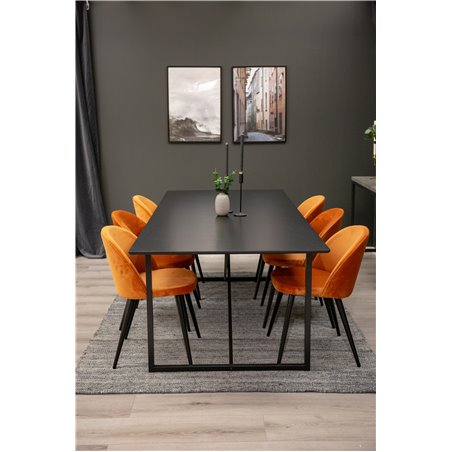 Palace Dining Table - 240*100*H75 - Black / Black, Velvet Dining Chair - Orange / Black_6