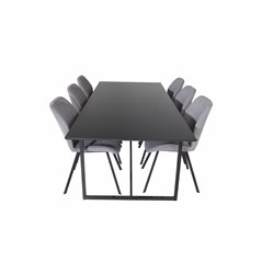 Palace Dining Table - 240*100*H75 - Black / Black, Gemma Dining Chair - Black Legs - Grey Fabric_6