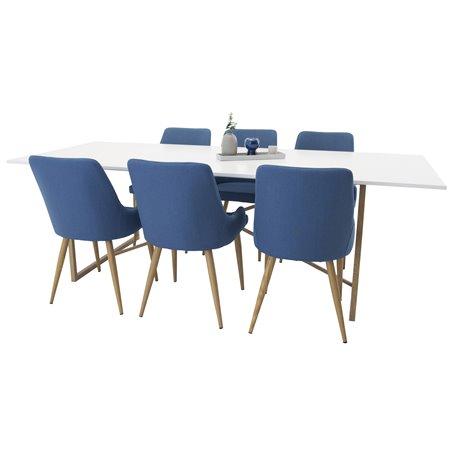 Palace Dining Table - 240*100*H75 - White / Oak, Plaza Dining Chair - Blue / Oak_6