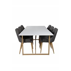 Palace Dining Table - 240*100*H75 - White / Oak, Plaza Dining Chair - Dark Grey / Oak_6