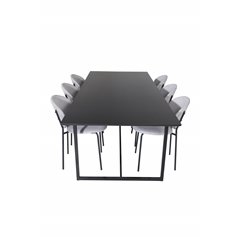 Palace Dining Table - 240*100*H75 - Black / Black, Vault Dining Chair - Black Legs - Grey Fabric_6