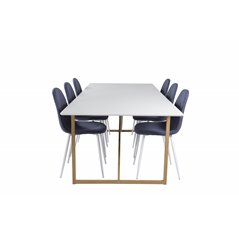 Palace Dining Table - 240*100*H75 - White / Oak, Polar Dining Chair - White Legs - Blue Fabric_6