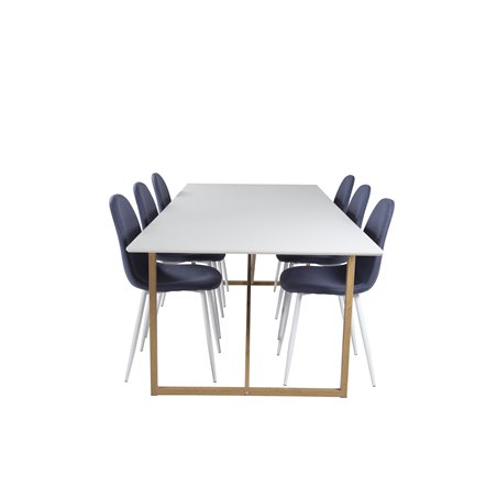 Palace Dining Table - 240*100*H75 - White / Oak, Polar Dining Chair - White Legs - Blue Fabric_6