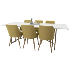 Palace Dining Table - 240*100*H75 - White / Oak, Plaza Dining Chair - Yellow / Oak_6